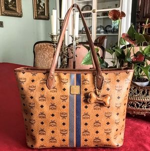 MCM Visetos Leather Tote Bag with Charm